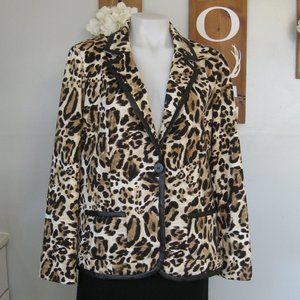 Chico's Animal Print Faux Leather Trim Blazer